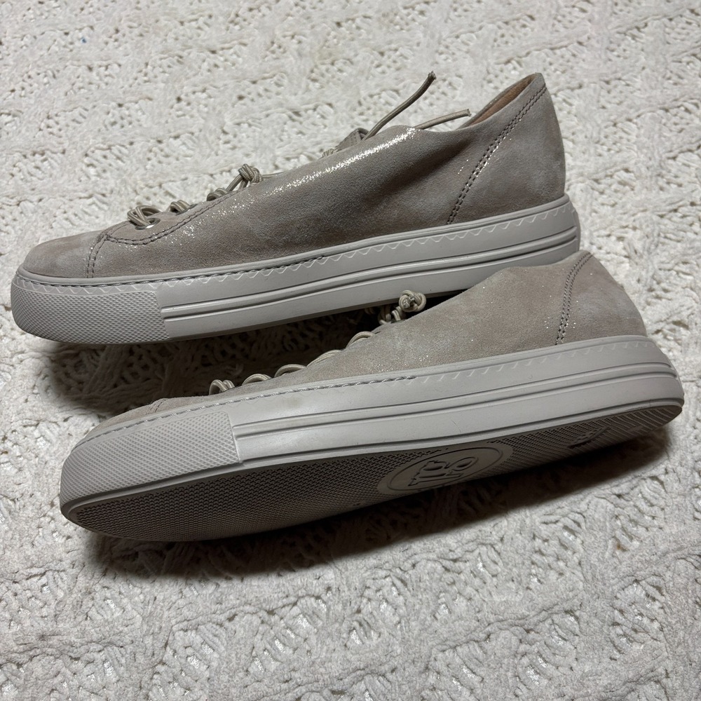 Paul Green $498 Genuine‎ Leather Taupe Shimmer Platform Lace Up Sneakers US 8.5 - Picture 3 of 16